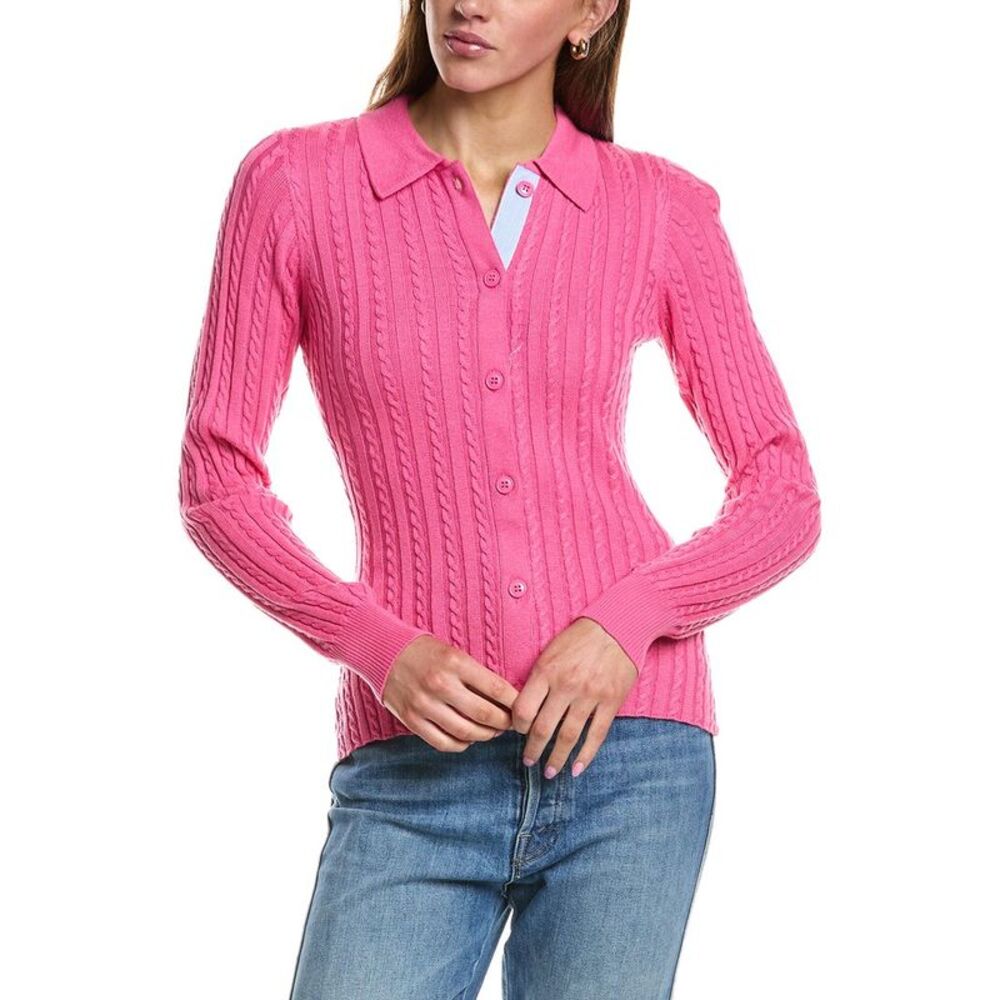 Rowing Blazers Womens Cable Knit Collared Wool-Blend Cardigan
